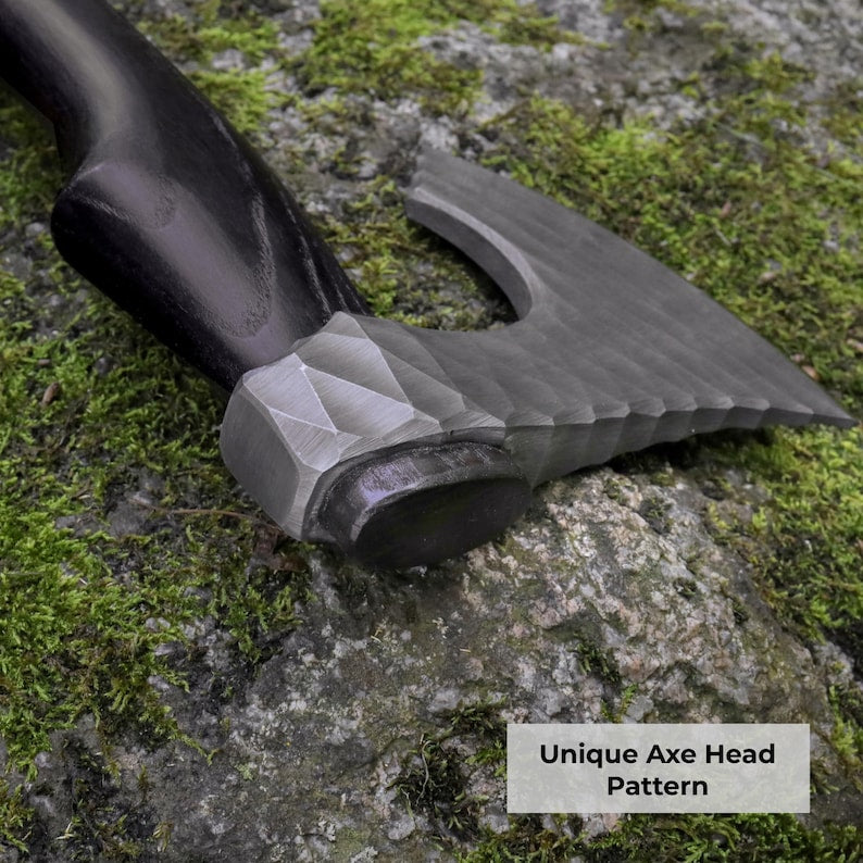 Handmade Viking Hatchet Custom Engraved, Functional Camping Axe Forged with Sheath & wooden runic box