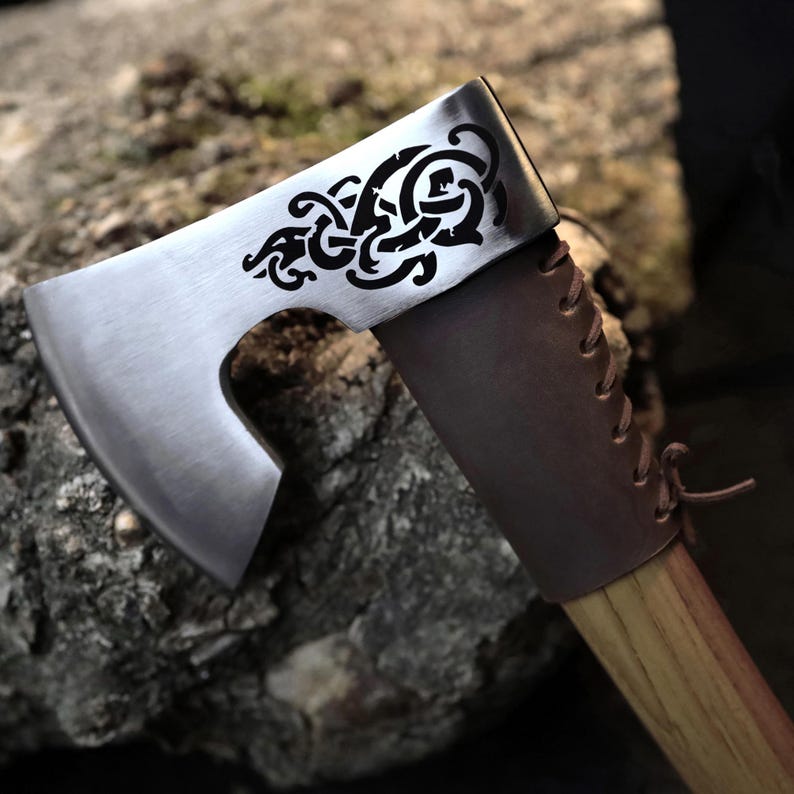 Handmade Viking Axe with Custom Engraving, High Carbon Steel Head & Leather Sheath