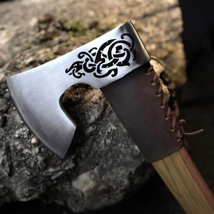 Handmade Viking Axe with Custom Engraving, High Carbon Steel Head & Leather Sheath
