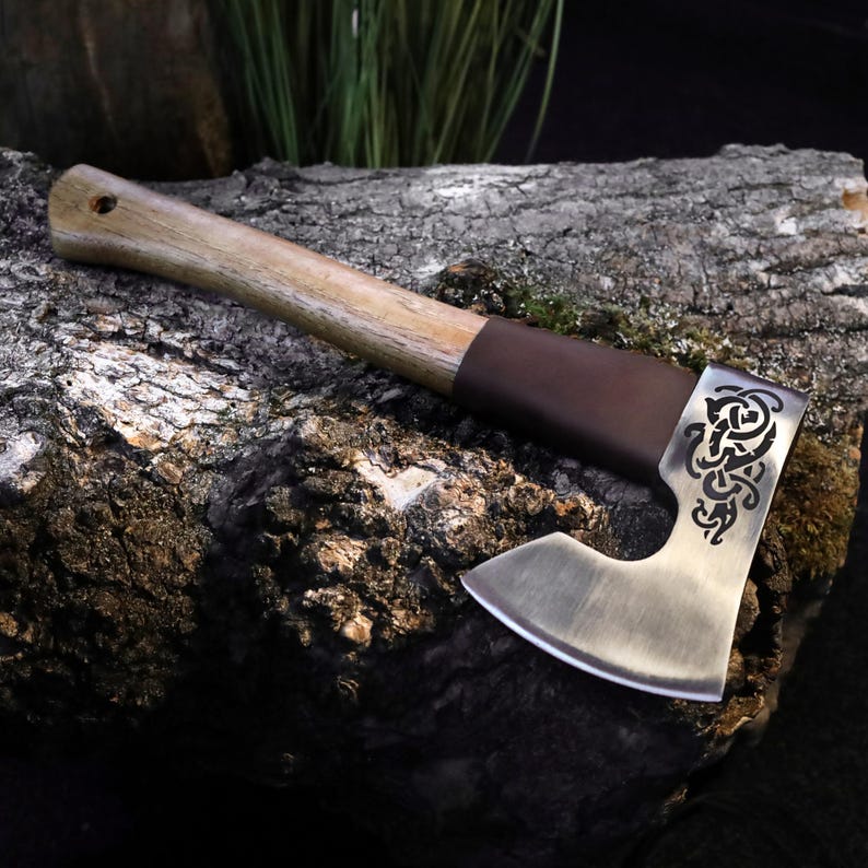 Handmade Viking Axe with Custom Engraving, High Carbon Steel Head & Leather Sheath