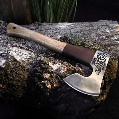 Handmade Viking Axe with Custom Engraving, High Carbon Steel Head & Leather Sheath