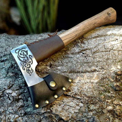 Handmade Viking Axe with Custom Engraving, High Carbon Steel Head & Leather Sheath