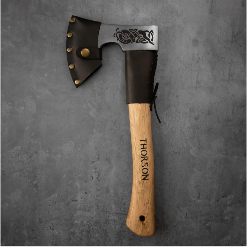 Handmade Viking Axe with Custom Engraving, High Carbon Steel Head & Leather Sheath