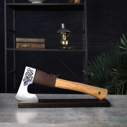 Handmade Viking Axe with Custom Engraving, High Carbon Steel Head & Leather Sheath