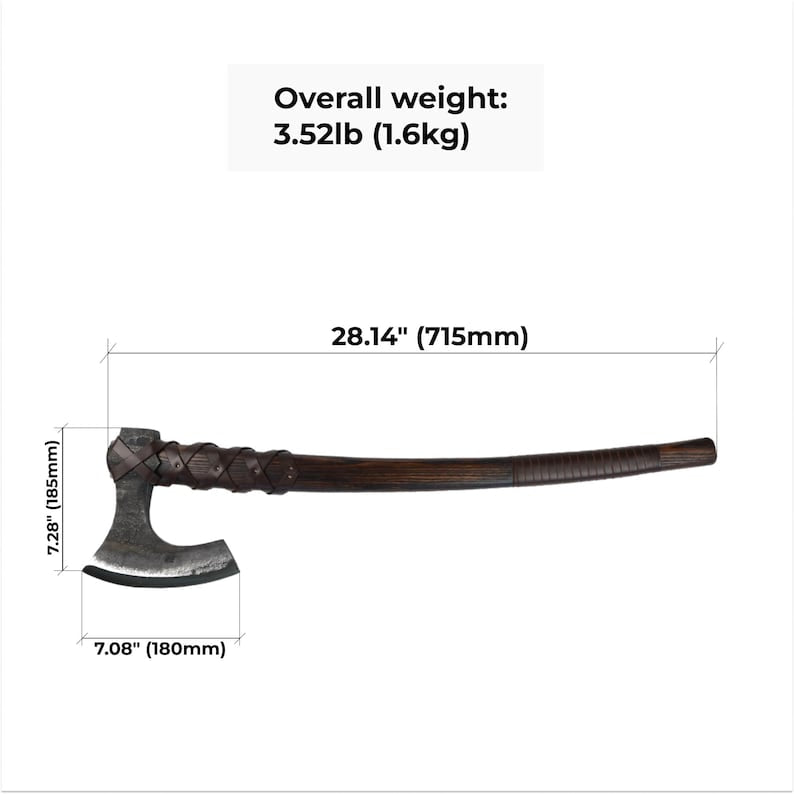 Large Hand Forged Viking Axe with Long Ash Wood Handle & Leather Cover