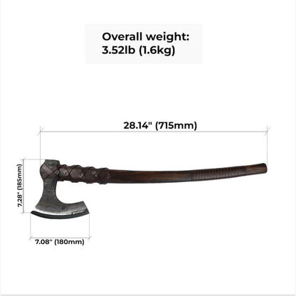 Large Hand Forged Viking Axe with Long Ash Wood Handle & Leather Cover