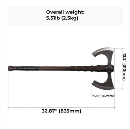 Double Headed Viking Axe with Leather Sheath & Custom Engraving
