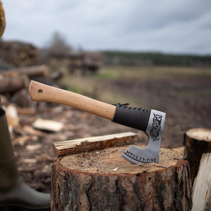 Hand Forged Viking Bearded Axe with Ash Handle & Leather Sheath
