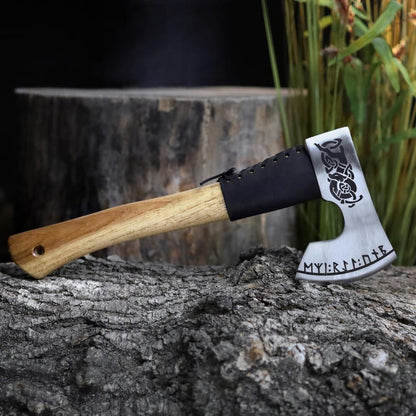 Hand Forged Viking Bearded Axe with Ash Handle & Leather Sheath
