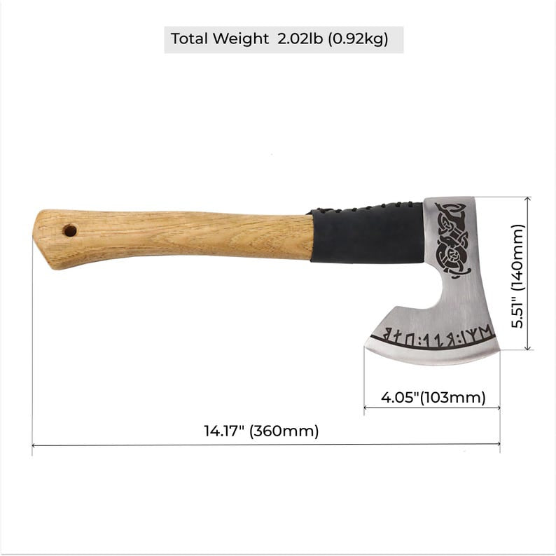 Axes with measurements on a white background