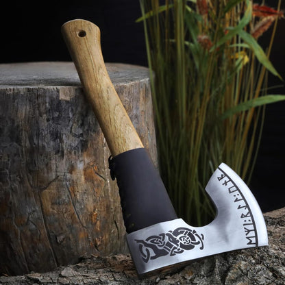 Hand Forged Viking Bearded Axe with Ash Handle & Leather Sheath