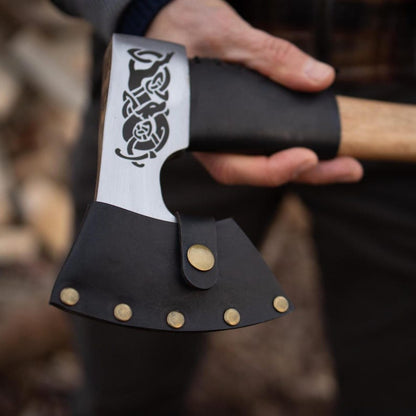 Hand Forged Viking Bearded Axe with Ash Handle & Leather Sheath