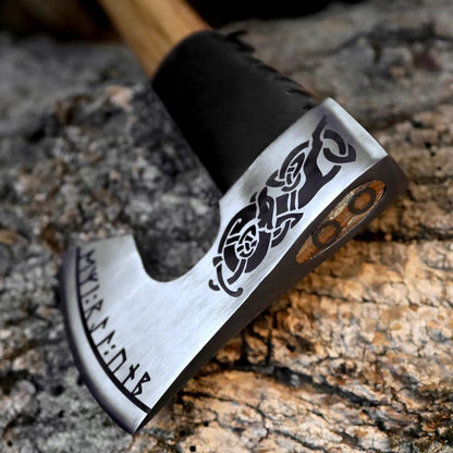 Hand Forged Viking Bearded Axe with Ash Handle & Leather Sheath
