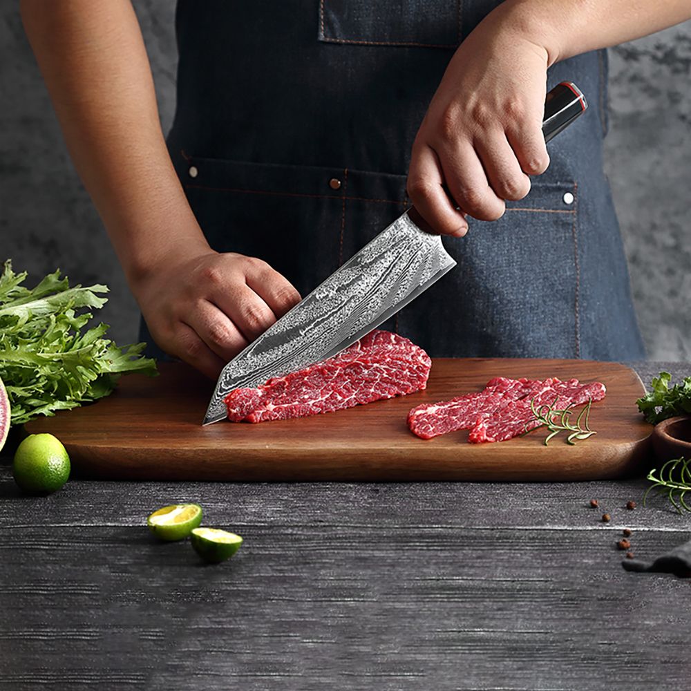 HS-179 Custom Handmade Damascus Nine Pecs Kitchen/Chef Knives - Black Handle