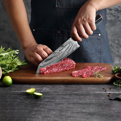 HS-179 Custom Handmade Damascus Nine Pecs Kitchen/Chef Knives - Black Handle