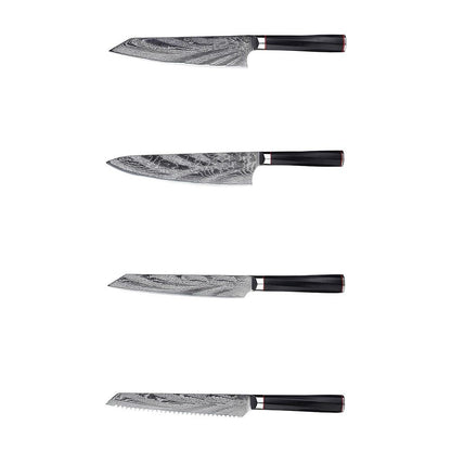 HS-179 Custom Handmade Damascus Nine Pecs Kitchen/Chef Knives - Black Handle