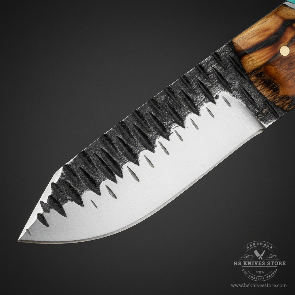 carbon-steel-skinner-knife-blade-serrated-macro