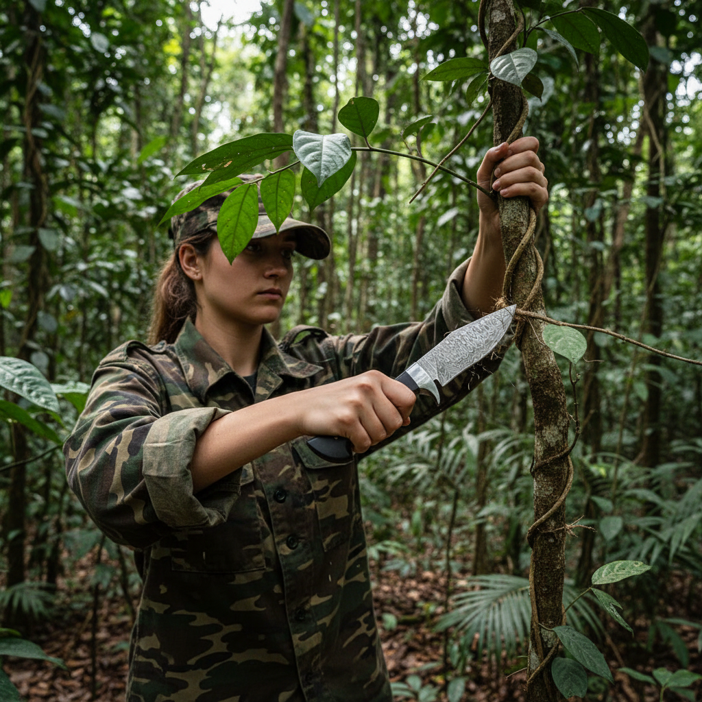 damascus-hunting-knife-hunter-girl-jungle-action