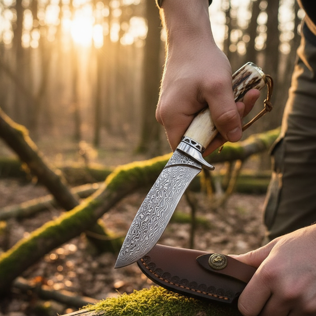 damascus-hunting-knife-lifestyle-hands-outdoor