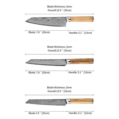 HS-178 Custom Handmade Damascus Eight Pecs Kitchen/Chef Knives - Wood Handle