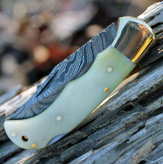 Custom Handmade Damascus Folding/Pocket Knife With Bone Handle
