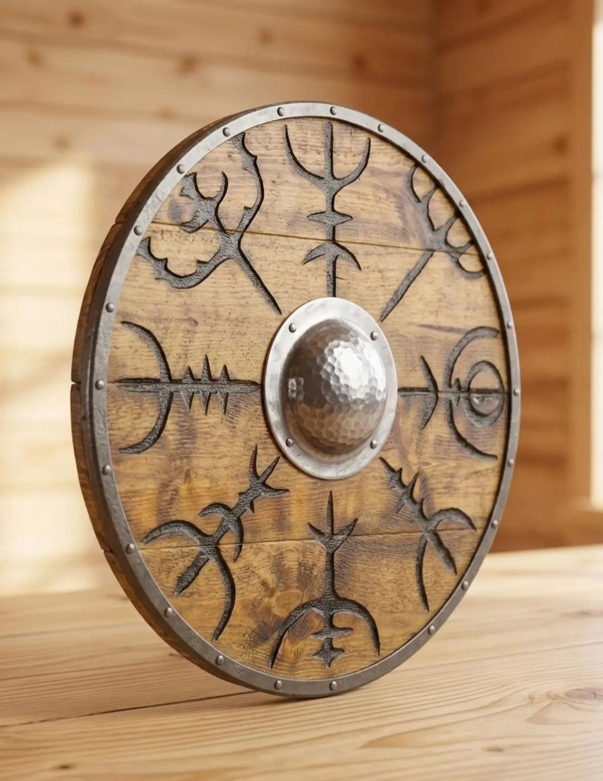 Handmade Viking Wooden Shield with Vegvisir | Norse Shield