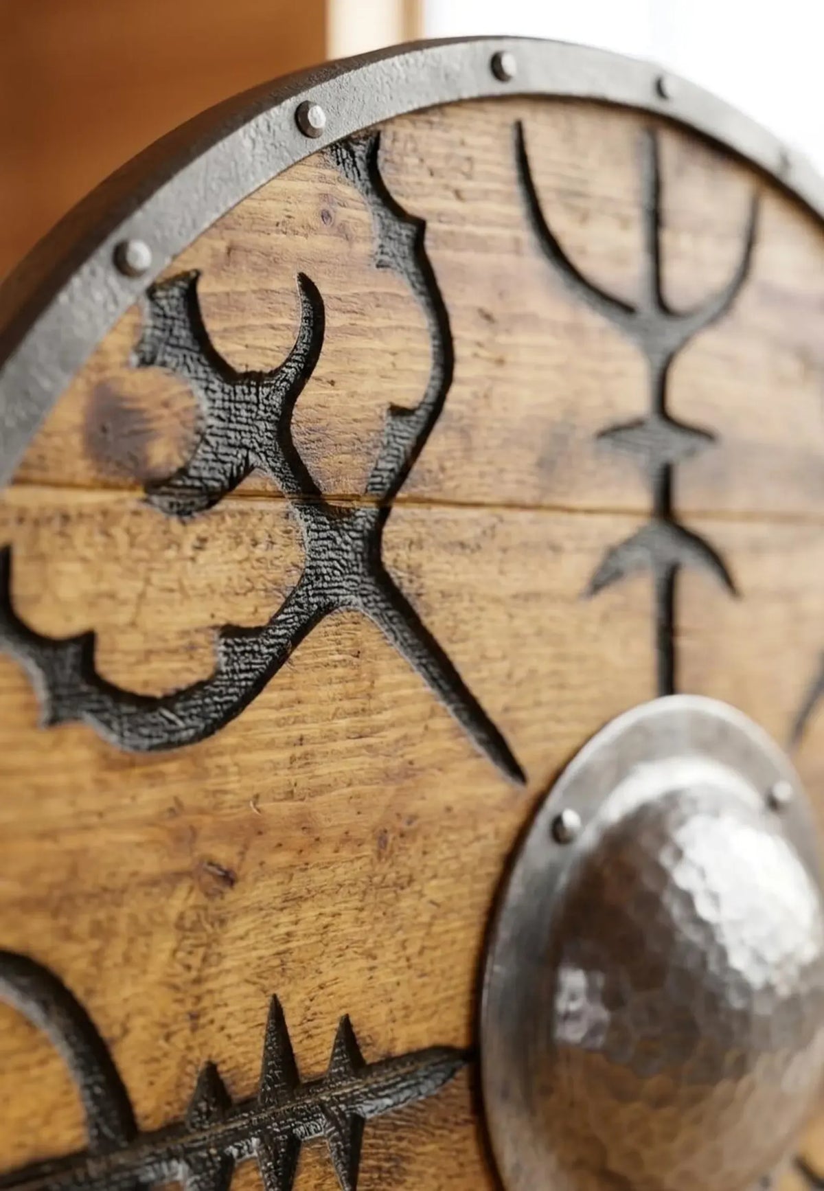 Handmade Viking Wooden Shield with Vegvisir | Norse Shield