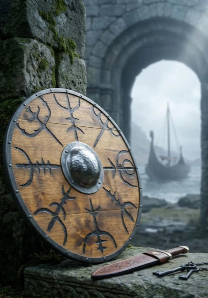 Handmade Viking Wooden Shield with Vegvisir | Norse Shield