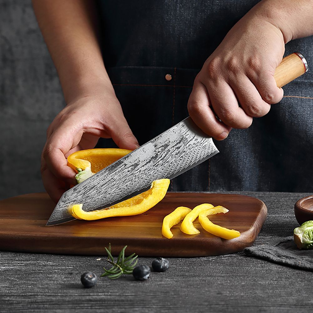 HS-178 Custom Handmade Damascus Eight Pecs Kitchen/Chef Knives - Wood Handle