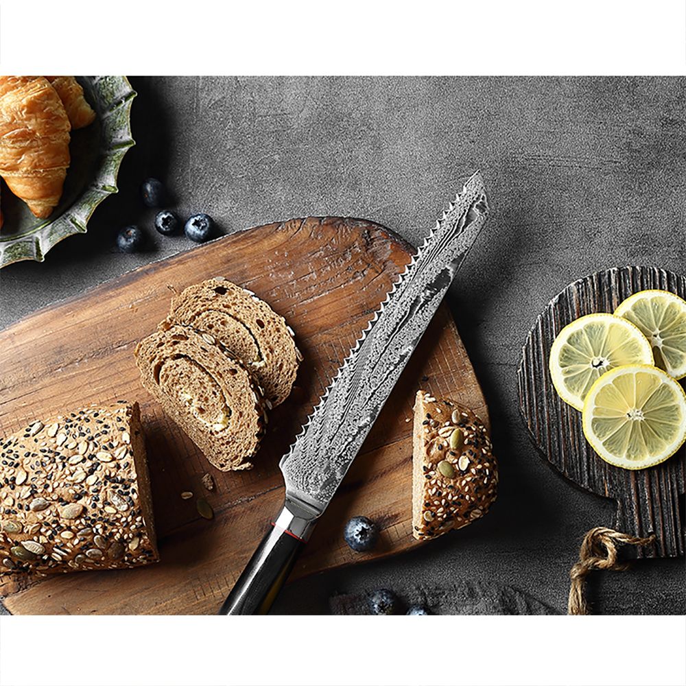 HS-179 Custom Handmade Damascus Nine Pecs Kitchen/Chef Knives - Black Handle