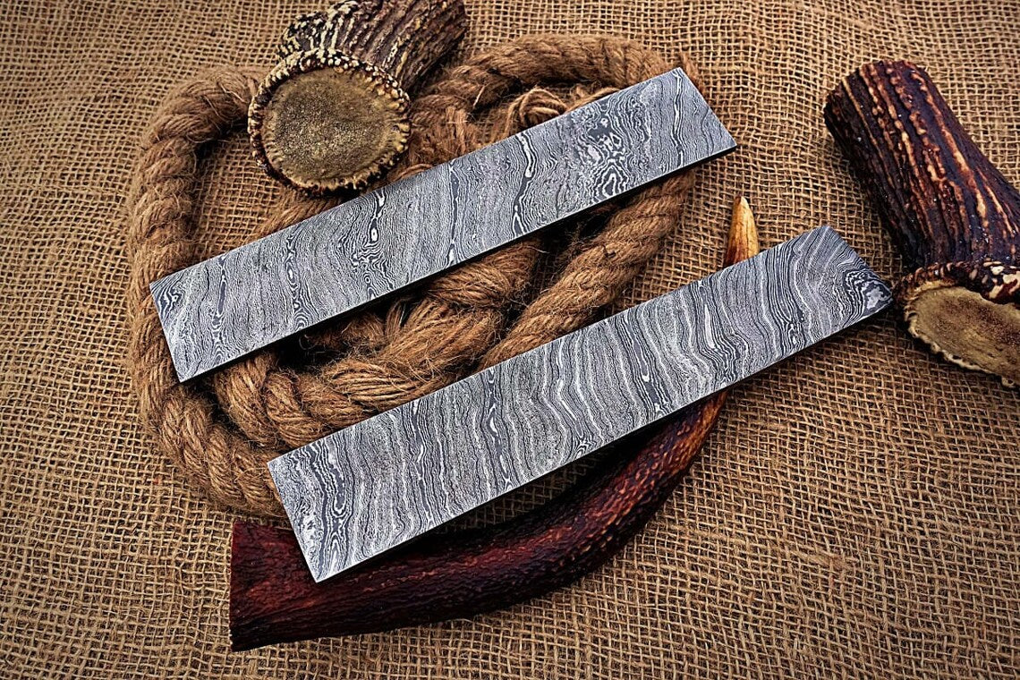 HS-1106 Handcrafted 10-Inch Damascus Steel Billets, Set of 2, Offering Twist Patterns for Inspired Knife Creations