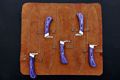 HS-161 Custom Handmade Damascus Five Pecs Kitchen/Chef Knives Set- Hard Wood Handle - Best Price