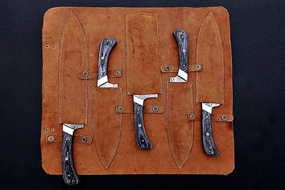 HS-164 Custom Handmade Damascus Five Pecs Kitchen/Chef Knives Set- Hard Wood Handle - Best Price