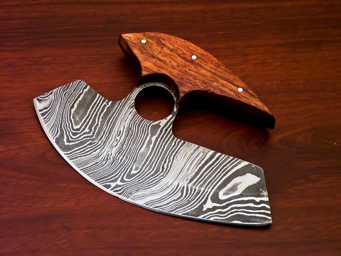 HS-1034 Personalized Damascus Chef Kitchen Ulu Knife Chef Knife Heavy Duty Damascus Handle Koa Wood with Leather Sheath