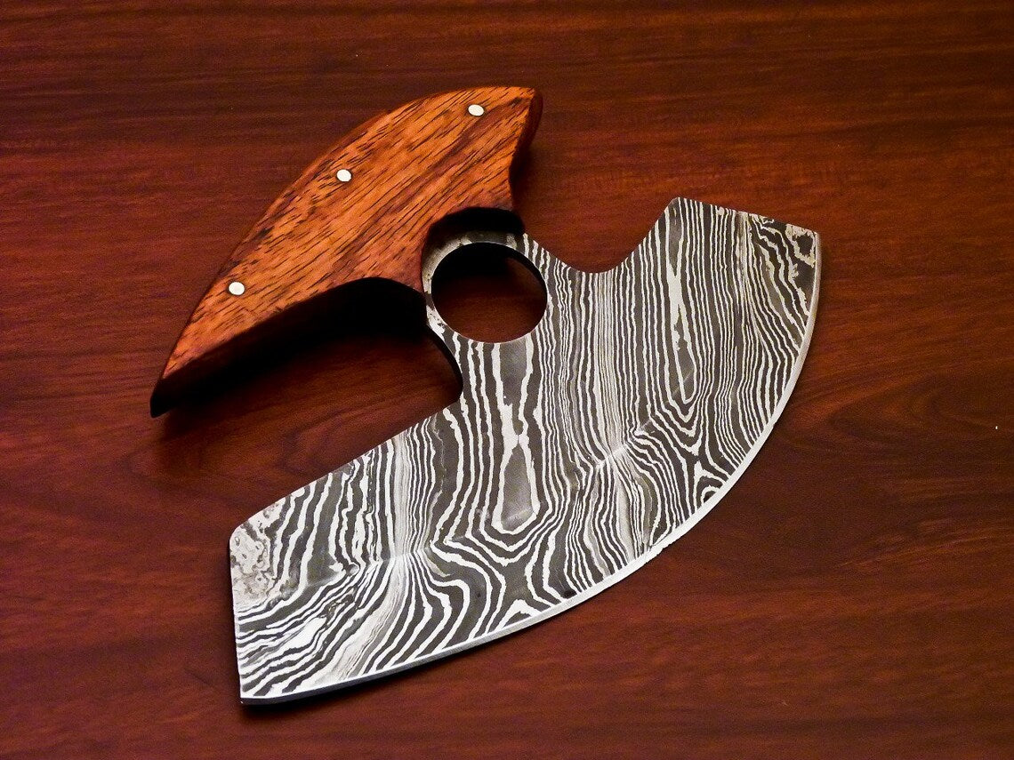 HS-1034 Personalized Damascus Chef Kitchen Ulu Knife Chef Knife Heavy Duty Damascus Handle Koa Wood with Leather Sheath