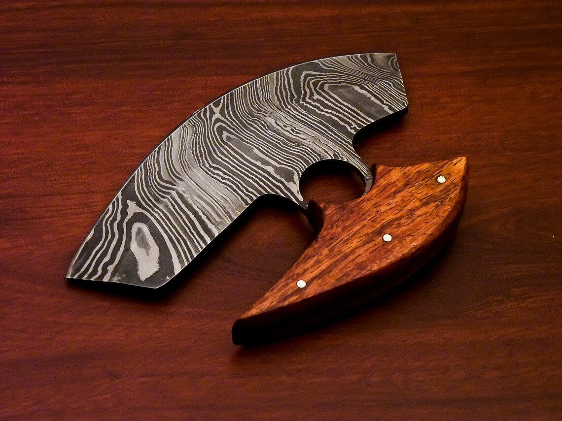 HS-1034 Personalized Damascus Chef Kitchen Ulu Knife Chef Knife Heavy Duty Damascus Handle Koa Wood with Leather Sheath