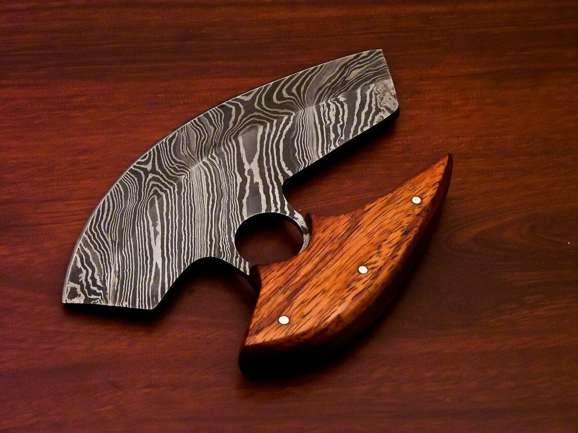 HS-1034 Personalized Damascus Chef Kitchen Ulu Knife Chef Knife Heavy Duty Damascus Handle Koa Wood with Leather Sheath