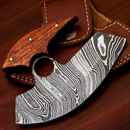 HS-1034 Personalized Damascus Chef Kitchen Ulu Knife Chef Knife Heavy Duty Damascus Handle Koa Wood with Leather Sheath