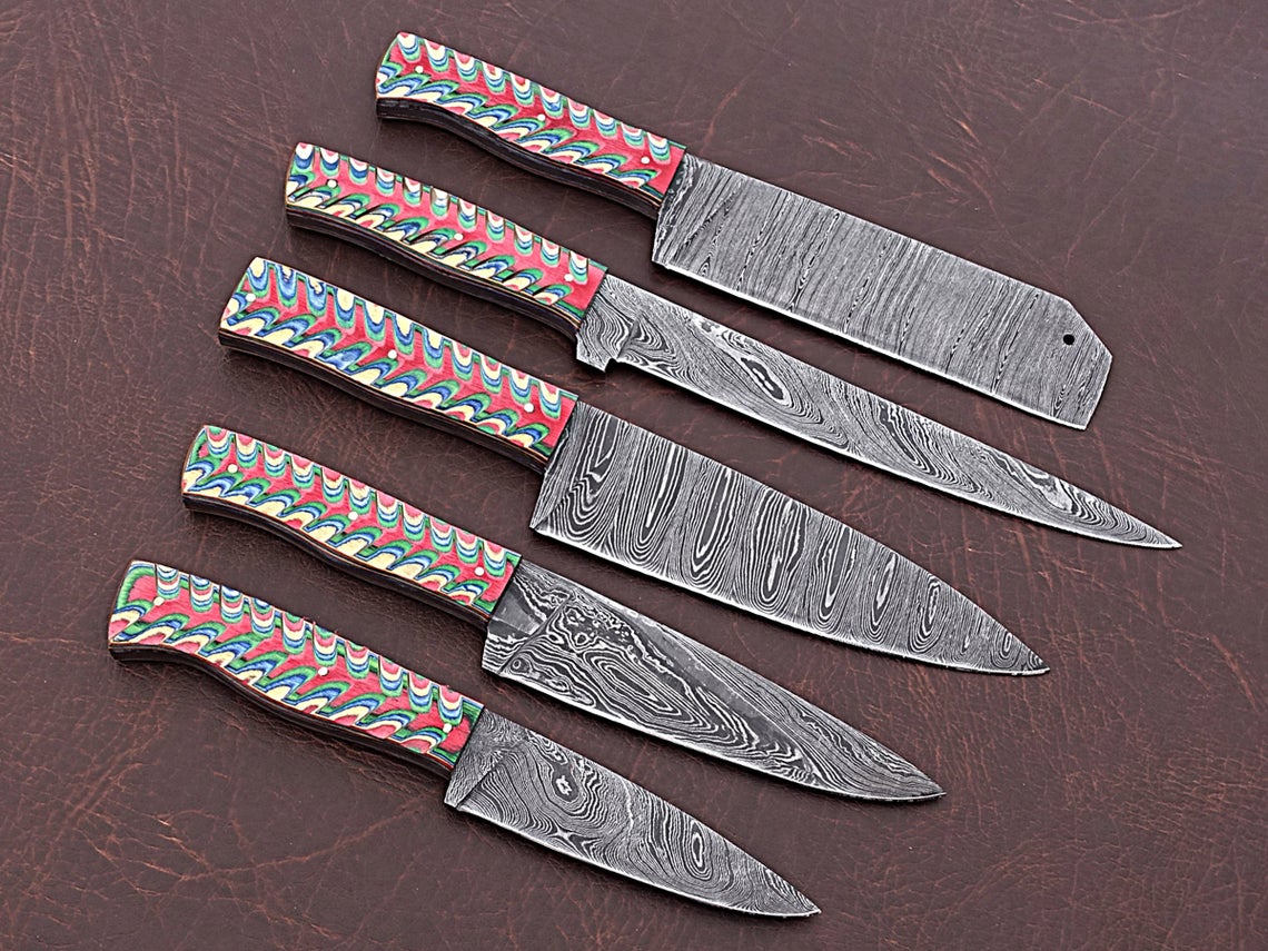 HS-165 Custom Handmade Damascus Four Pecs Kitchen/Chef Knives Set-  Dollar Sheet Handle - Best Price