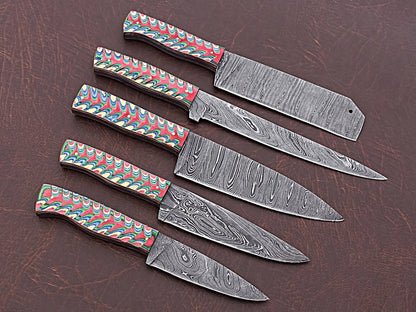 HS-165 Custom Handmade Damascus Four Pecs Kitchen/Chef Knives Set-  Dollar Sheet Handle - Best Price