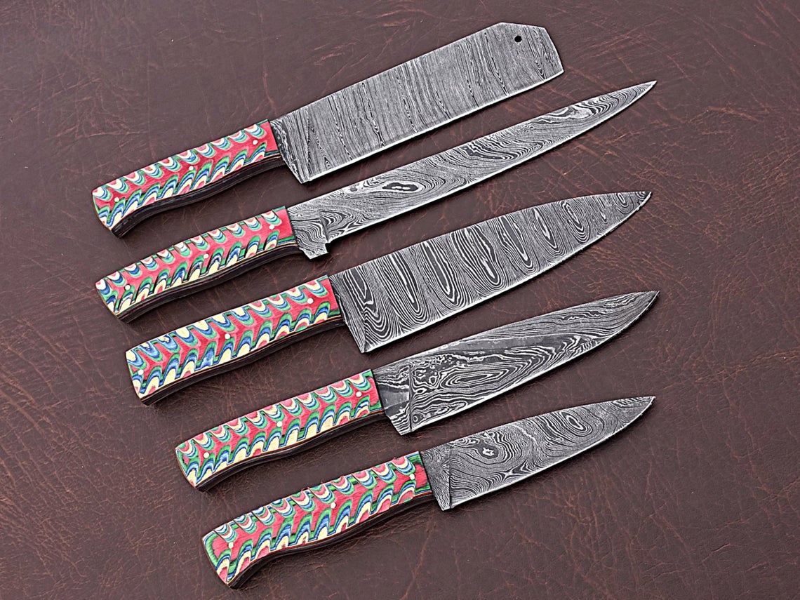 HS-165 Custom Handmade Damascus Four Pecs Kitchen/Chef Knives Set-  Dollar Sheet Handle - Best Price