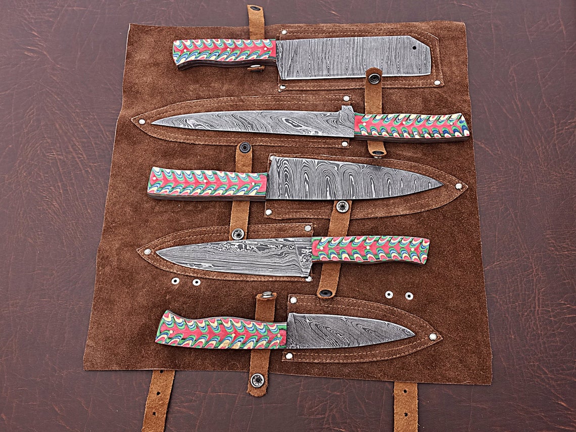 HS-165 Custom Handmade Damascus Four Pecs Kitchen/Chef Knives Set-  Dollar Sheet Handle - Best Price