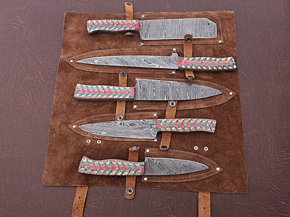 HS-165 Custom Handmade Damascus Four Pecs Kitchen/Chef Knives Set-  Dollar Sheet Handle - Best Price