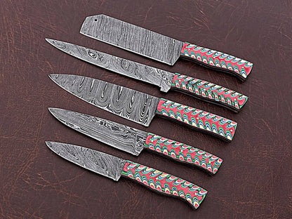 HS-165 Custom Handmade Damascus Four Pecs Kitchen/Chef Knives Set-  Dollar Sheet Handle - Best Price