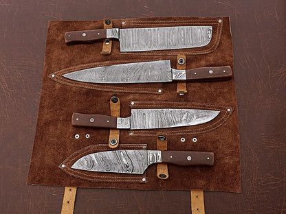 HS-166 Custom Handmade Damascus Four Pecs Kitchen/Chef Knives Set-  Micarta Handle - Best Price