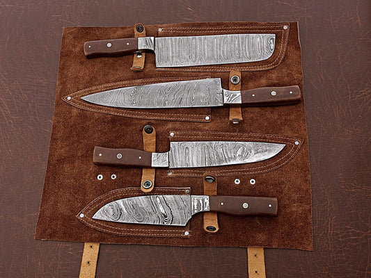 HS-166 Custom Handmade Damascus Four Pecs Kitchen/Chef Knives Set-  Micarta Handle - Best Price