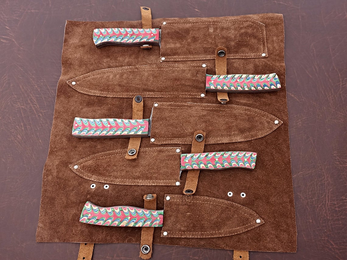 HS-165 Custom Handmade Damascus Four Pecs Kitchen/Chef Knives Set-  Dollar Sheet Handle - Best Price