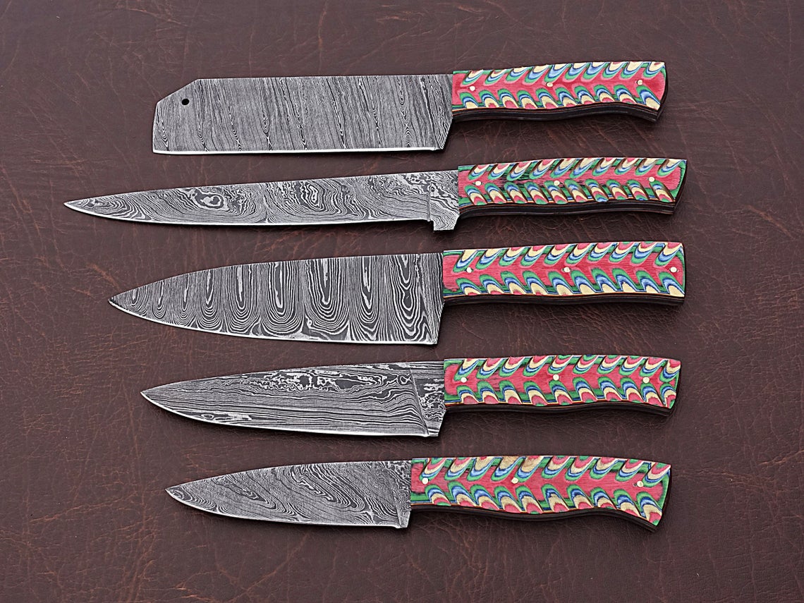 HS-165 Custom Handmade Damascus Four Pecs Kitchen/Chef Knives Set-  Dollar Sheet Handle - Best Price