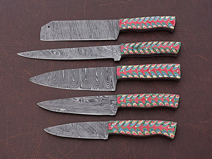 HS-165 Custom Handmade Damascus Four Pecs Kitchen/Chef Knives Set-  Dollar Sheet Handle - Best Price