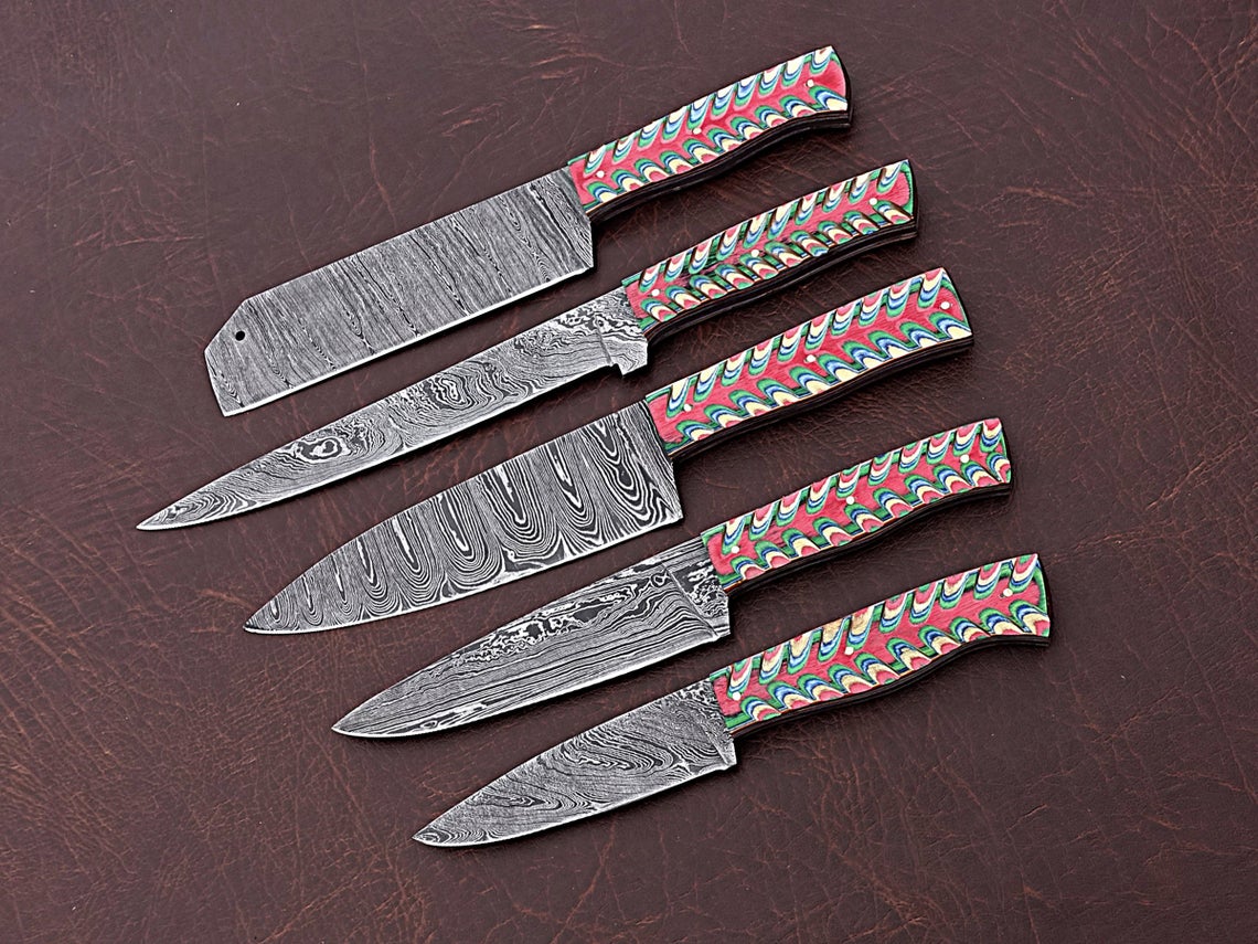 HS-165 Custom Handmade Damascus Four Pecs Kitchen/Chef Knives Set-  Dollar Sheet Handle - Best Price